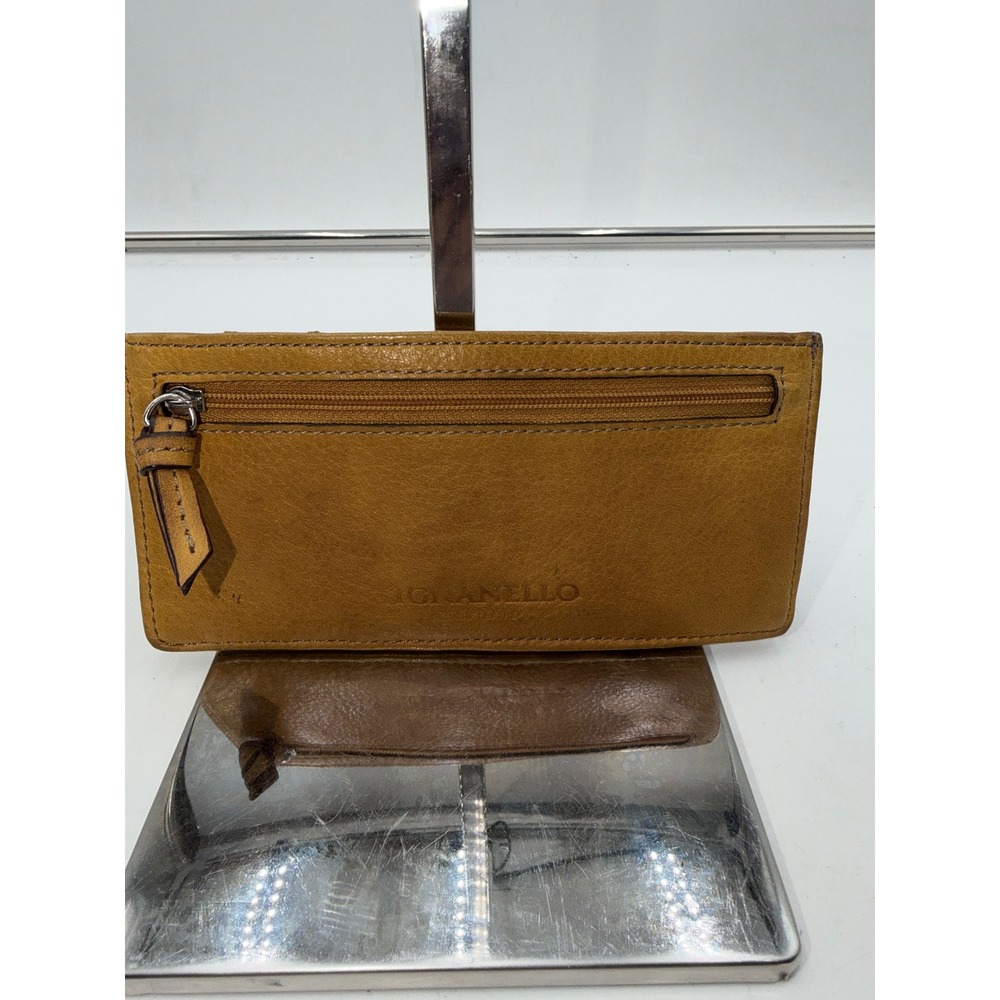 Tignanello Vintage Leather Slim Card Case Wallet Zipper Pocket and ID Window